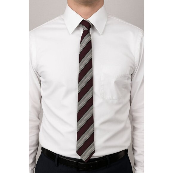 Vintage Men’s Striped Tie – Gray and Burgundy Diagonal Pattern – 100% Dacron Pol - Picture 4 of 4